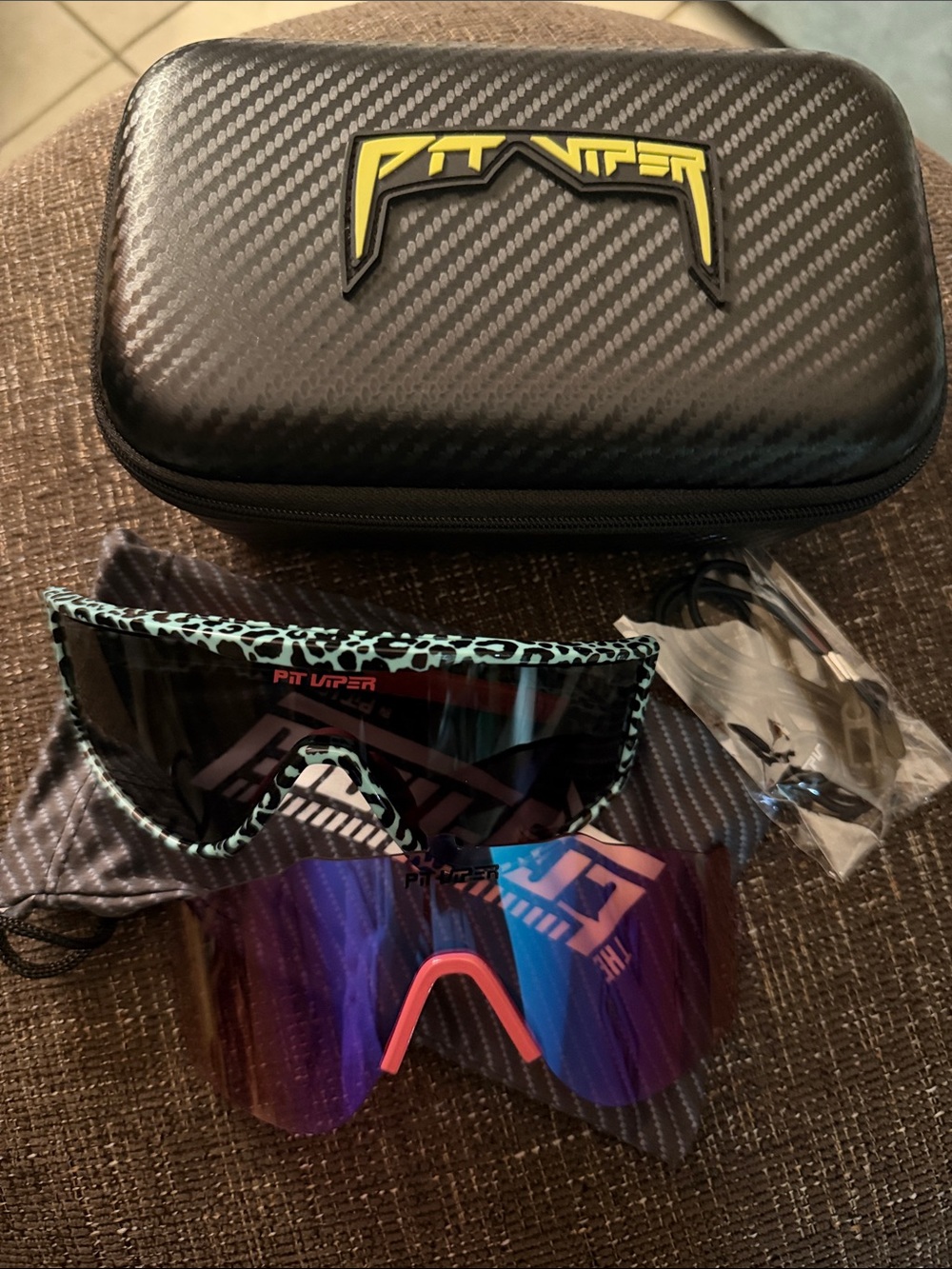 Pit Viper Try Hard with Blue and Pink Mirrored Goggles and Leopard Trim